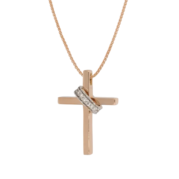 Women’s Cross in 18K Rose and White Gold with Diamonds