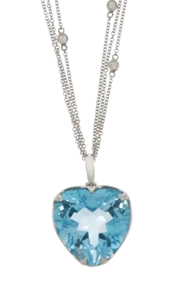18K Pendant with Blue Topaz Heart and Diamonds