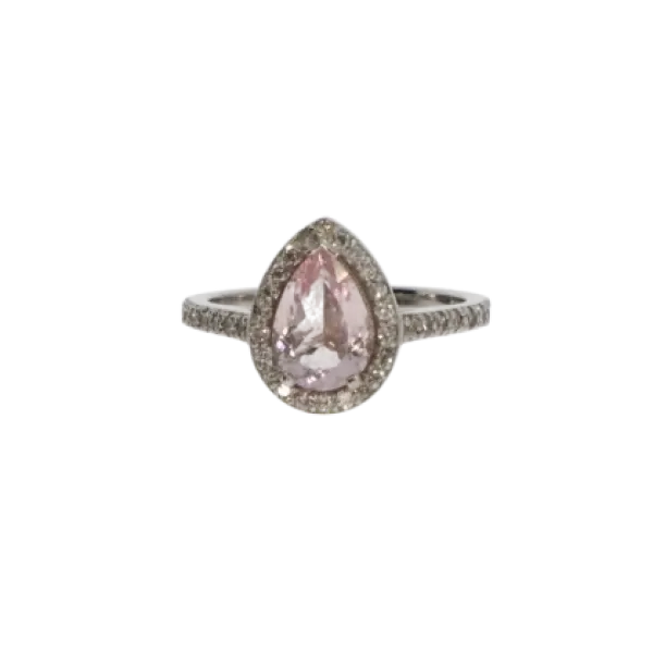 Κ18 λευκόχρυσο δαχτυλίδι Pink Quartz, Pear cut, 1.8ct και διαμάντια 0,24ct