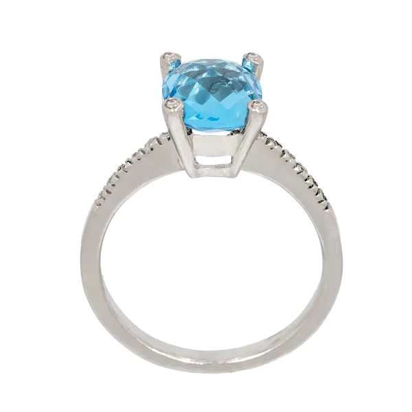 White Gold 14K Ring with Zircon and Blue Topaz Stone