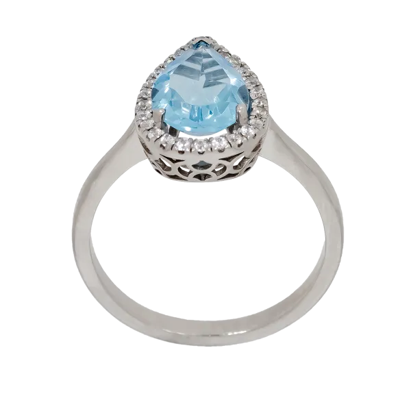 White Gold 14K Ring with Zircon and Blue Topaz Stone