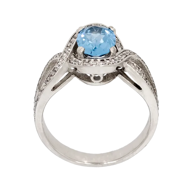 White Gold 14K Ring with Zircon and Blue Topaz Stone 