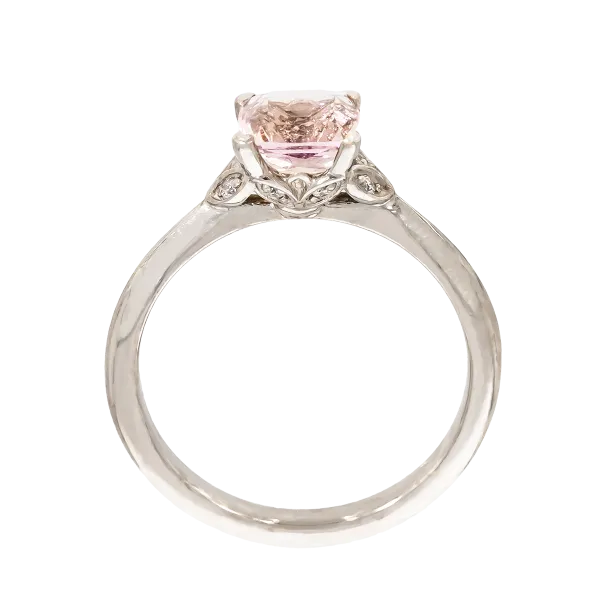 18K White Gold Ring with Diamonds and a Cushion Cut Morganite Center Stone