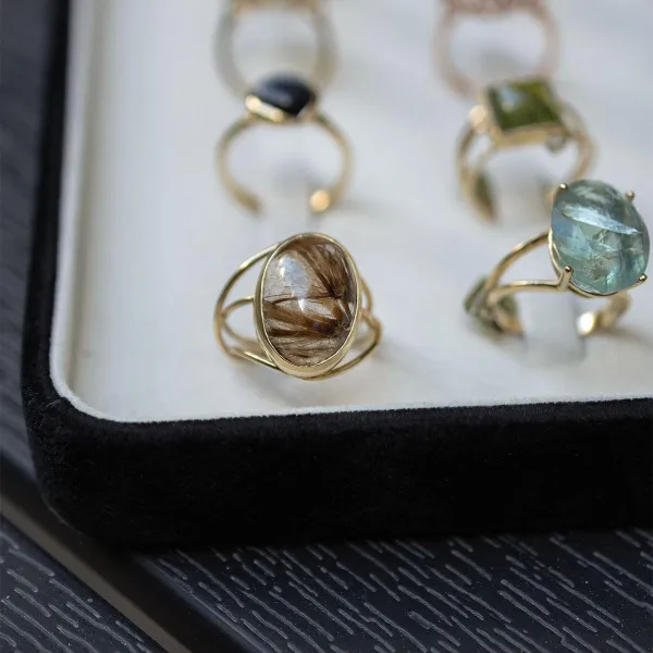 Χειροποήτο Δαχτυλίδι 14K με πέτρα χαλαζία - ρουτίλιο 