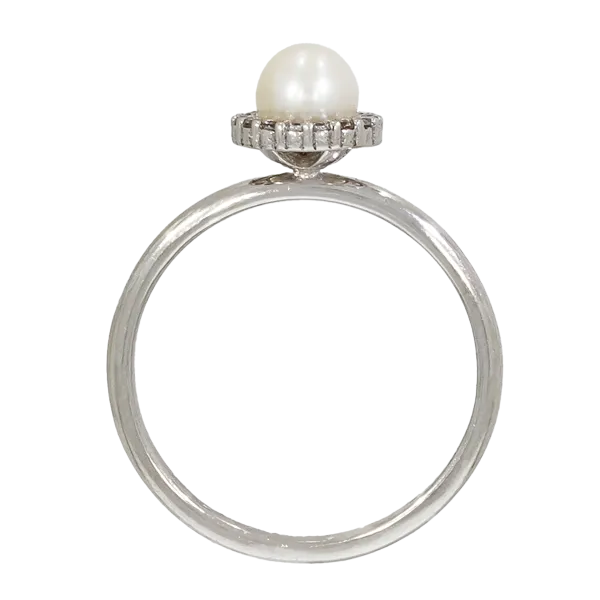 14K White Gold Rosette Ring with Pearl and Zircon